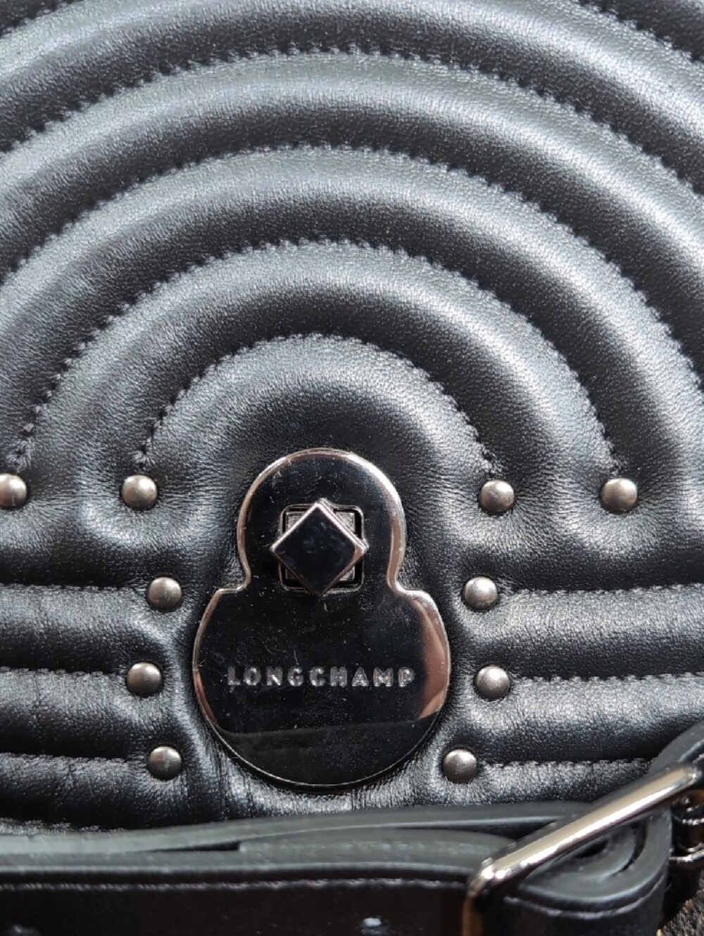 Longchamp Cavalcade Black Quilted Studded Crossbody Bag - Picture 2 of 14